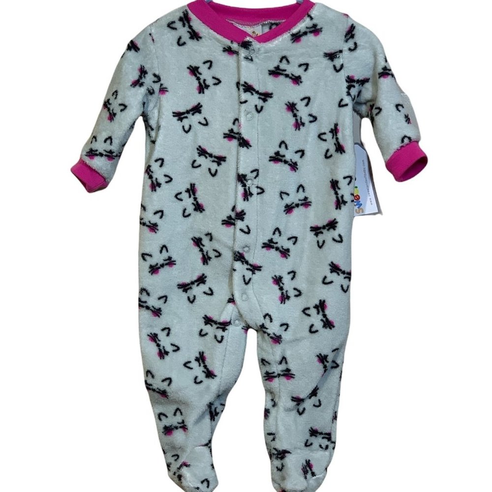 Sweet & Soft Infant Baby Girl Footed Pajamas Gray Pink Kitty PJ's